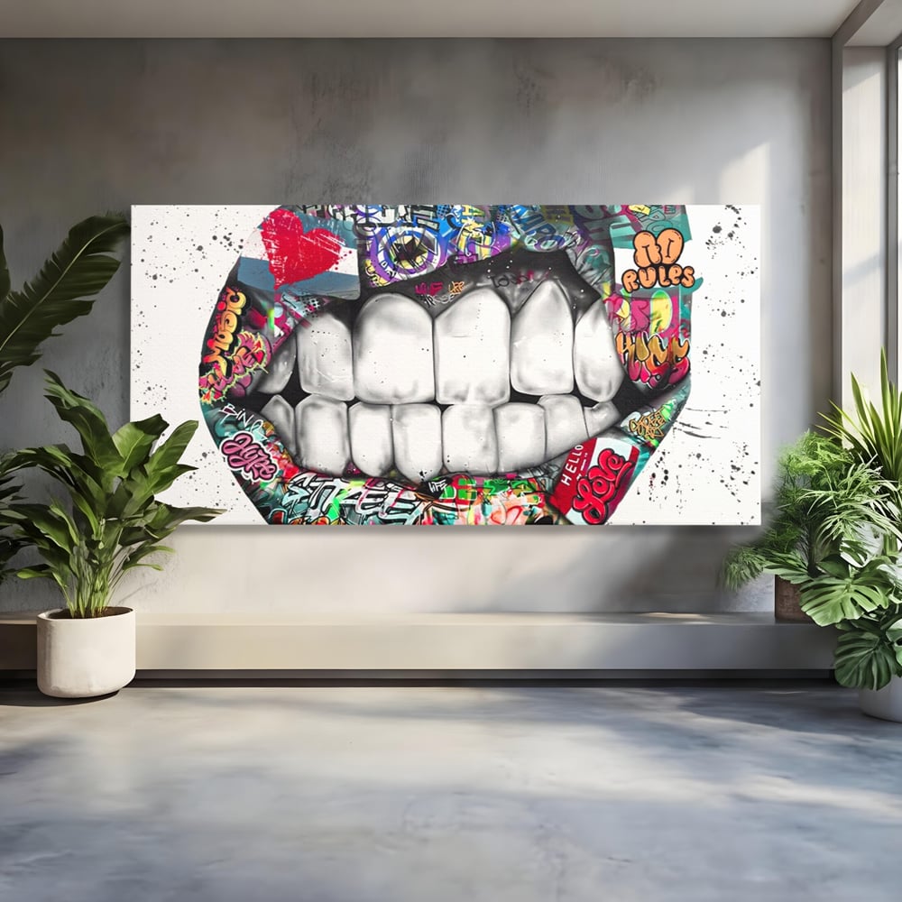 Tablou canvas cu tablou canvas cu buze graffiti, fara rama, pe sasiu de lemn